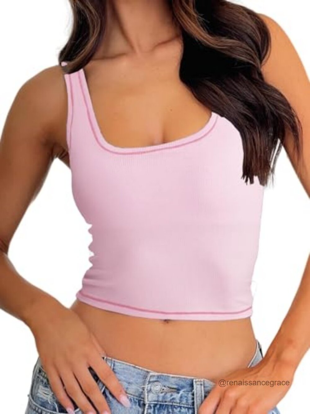 Ribbed Padded Crop Tank Top Square Neck Fitted Workout Cami